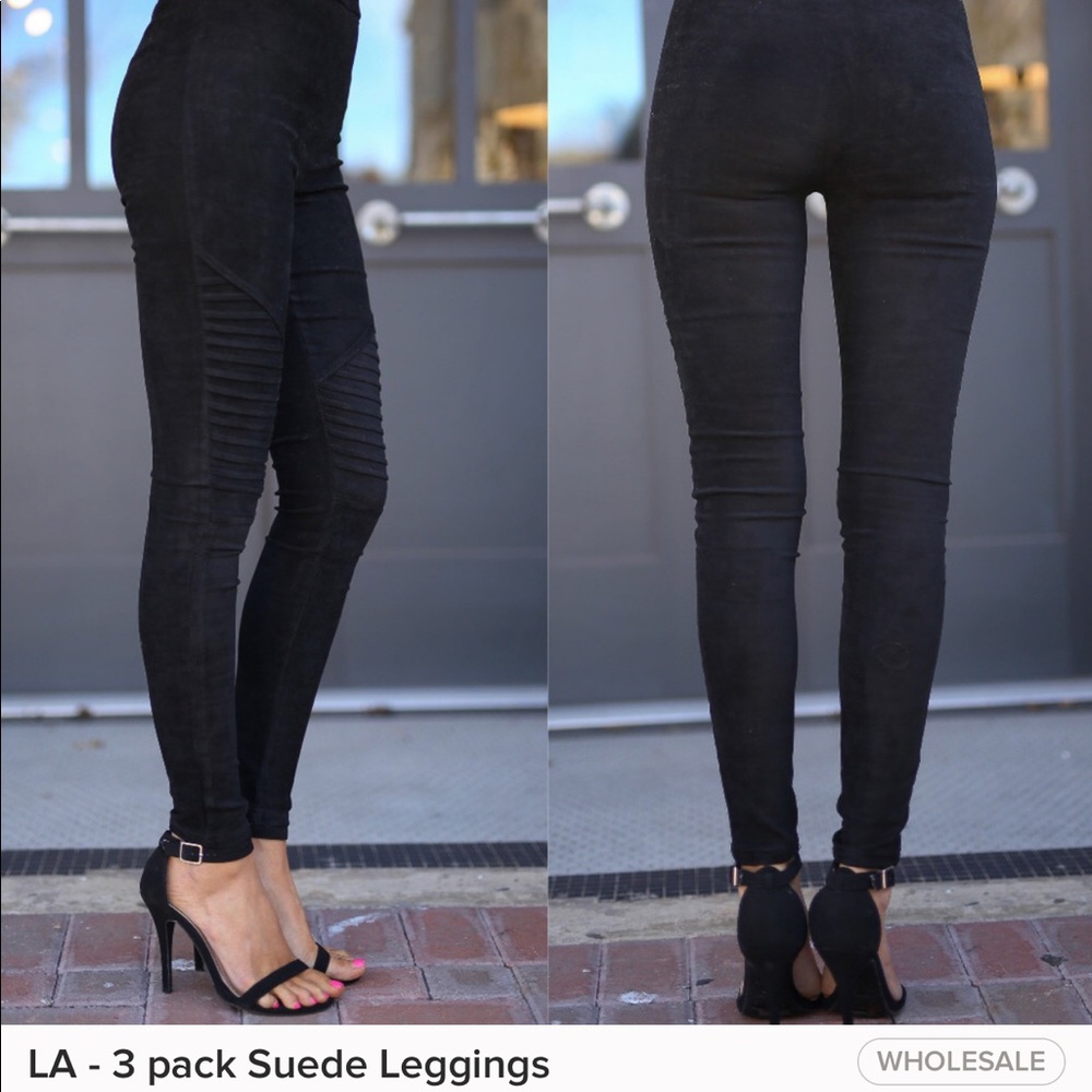 Black Faux Suede Moto Leggings - Picture 2 of 2